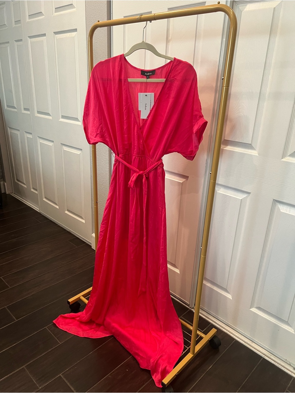 Aakaa Hot Pink V-Neck Wrap Maxi Dress